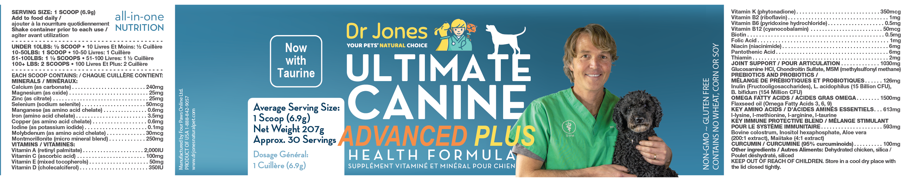 Dr. Jones' Ultimate Canine Advanced Plus Health Formula label