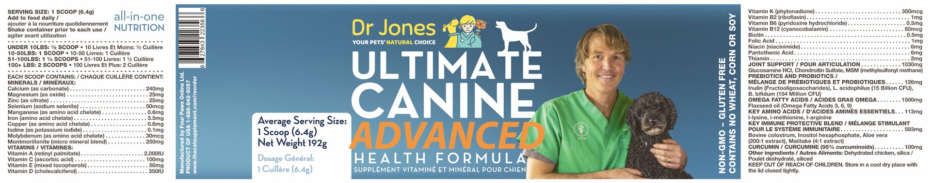 Dr. Jones' Ultimate Canine Advanced Health Formula label